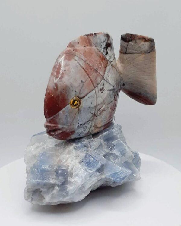 Peruvian Soapstone Piranha Fish On Blue Calcite (U.V.) Stone - Image 7