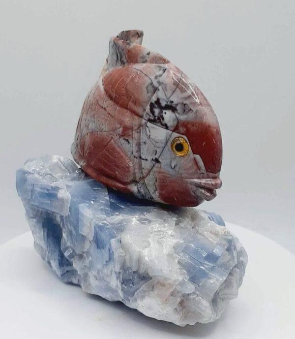 Peruvian Soapstone Piranha Fish On Blue Calcite (U.V.) Stone - Image 6