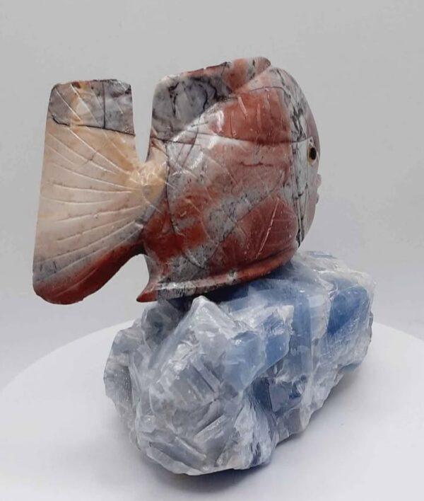 Peruvian Soapstone Piranha Fish On Blue Calcite (U.V.) Stone - Image 4