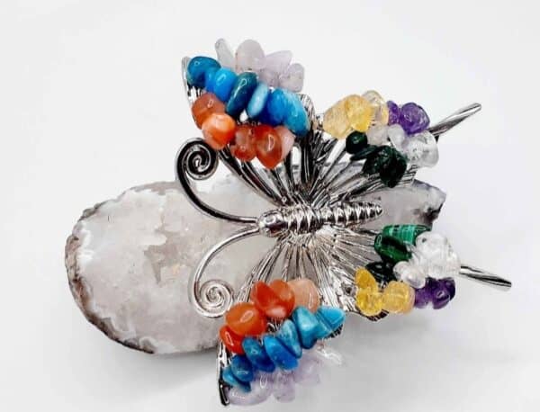 Chakra Coloured Butterfly On Agate Geode Stone - Image 3