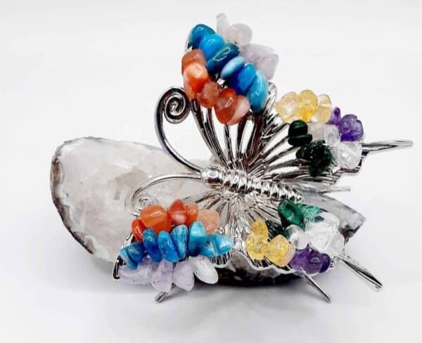 Chakra Coloured Butterfly On Agate Geode Stone - Image 9