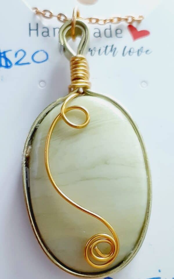 Lemon Chrysoprase Stone Gold Modern Edge Pendant Necklace