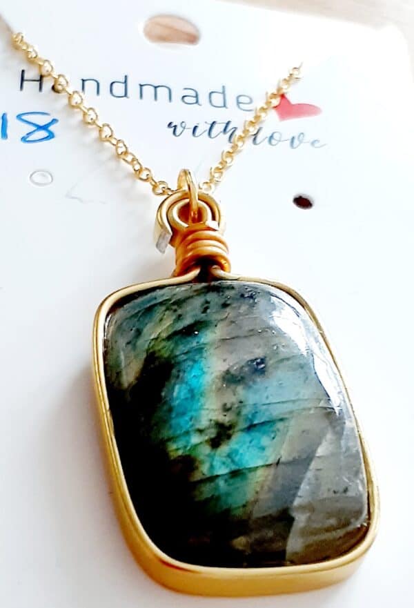 Rectangle Labradorite Stone Pendant Necklace