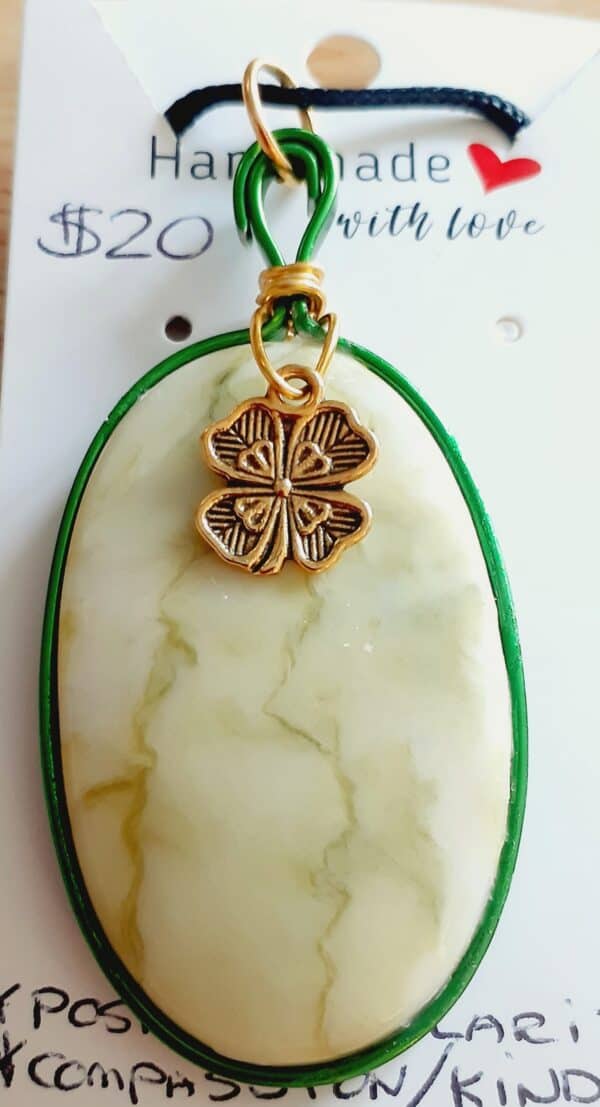 Lemon Chrysoprase Stone Green Modern Edge Pendant Necklace