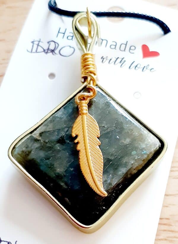 Labradorite Stone Gold Modern Edge Pendant Necklace