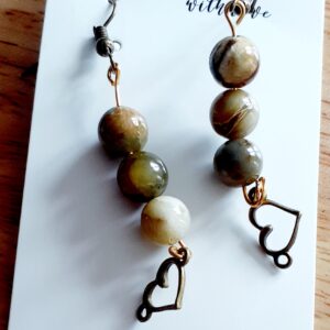 Jasper Stone Earrings with Hearts