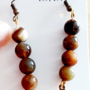 Jasper Stone Beaded Hook Earrings with Hearts