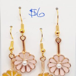 Pink Flower/Yellow Flower Earrings Set