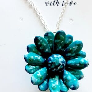 Recycled Vintage Metal Blue Flower Pendant Necklace