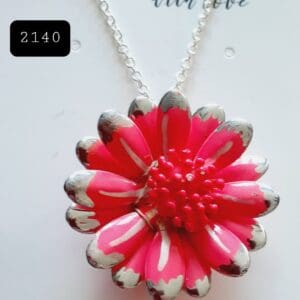 Recycled Vintage Coral Coloured Metal Flower Pendant Necklace