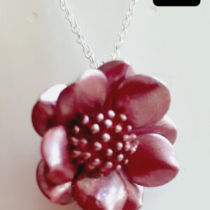 Recycled Vintage Metal Pink Flower Pendant Necklace