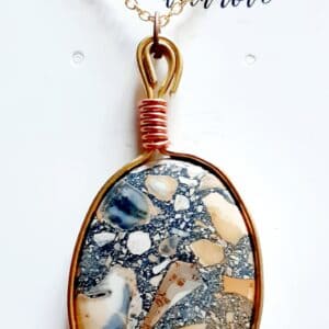 Oval Maligano Jasper Stone Gold Modern Edge Pendant Necklace