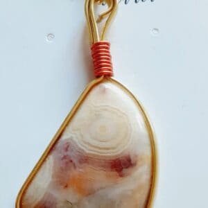 Crazy Lace Agate Stone Gold Modern Edge Pendant Necklace