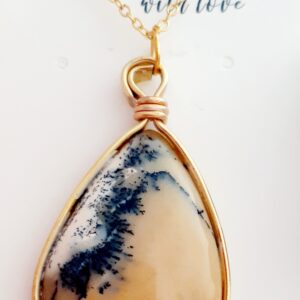 Triangle Dendritic Jasper Stone Gold Modern Edge Pendant Necklace