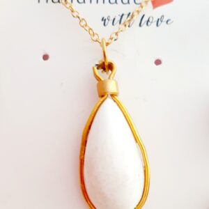 Teardrop Scolecite Stone Gold Modern Edge Pendant Necklace