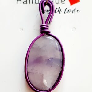 Oval Amethyst Crystal Purple Modern Edge Pendant Necklace