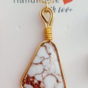 Wild Horse Jasper Stone Gold Modern Edge Pendant Necklace