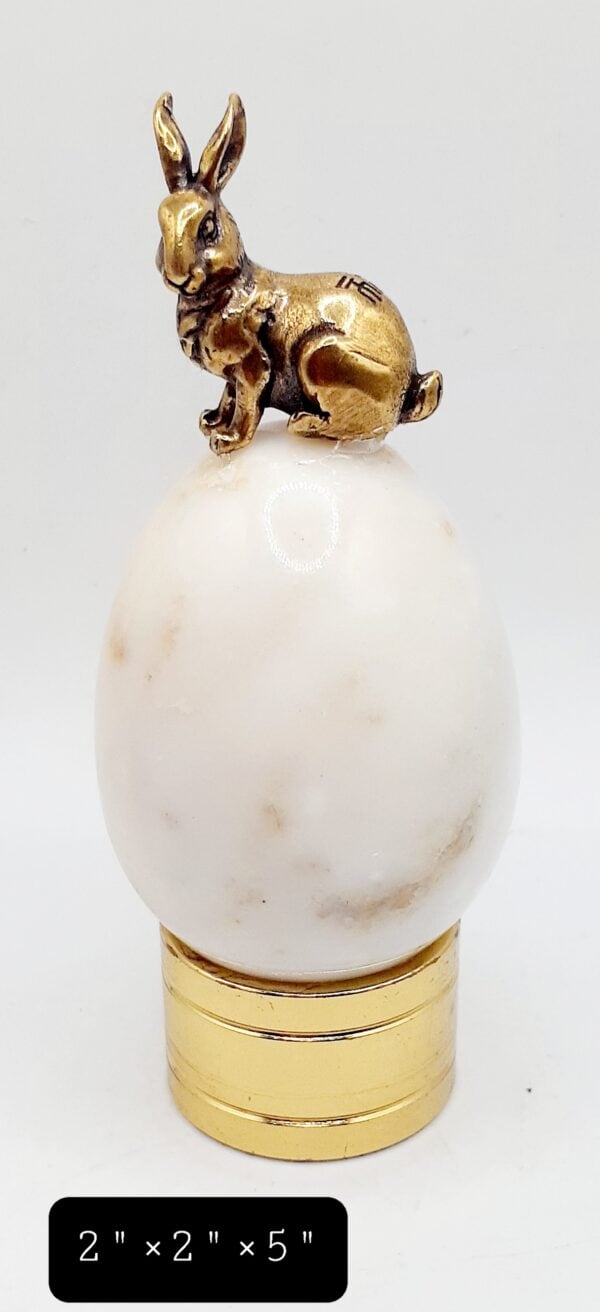 Brass Rabbit On White Alabaster Stone Egg With Stand