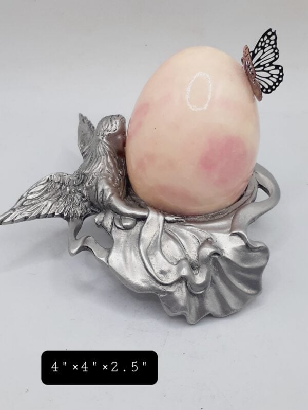 Pewter Angel Embracing Peach/Pink Alabaster Stone Egg