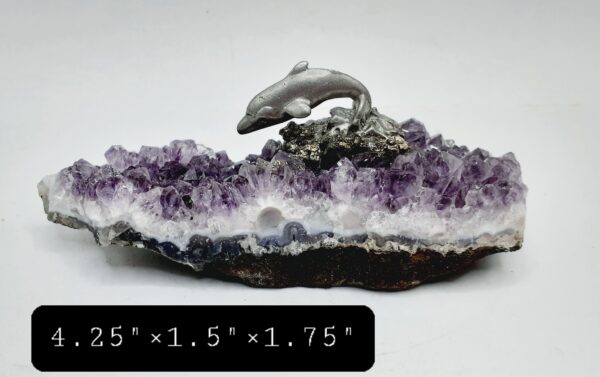 Pewter Dolphin on Pyrite/Amethyst Crystal