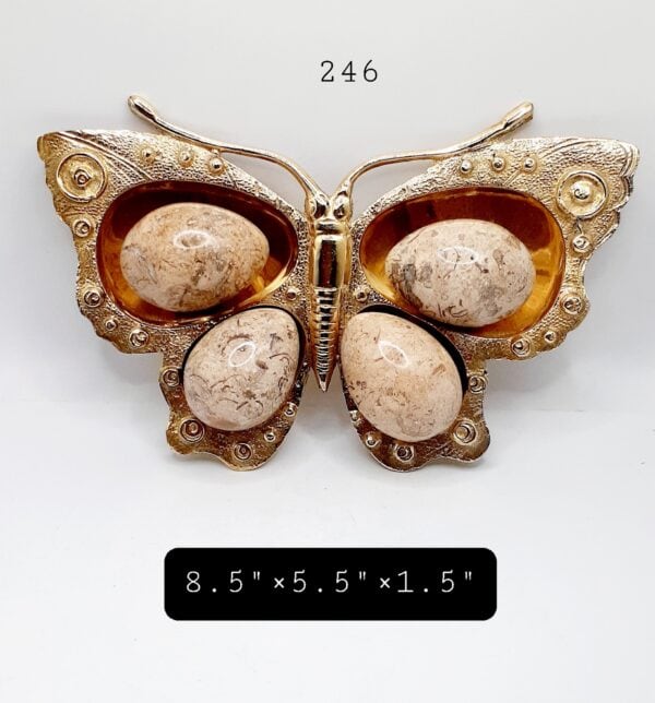 Brass Butterfly w/Four Fossilized Stone Eggs(Removable)