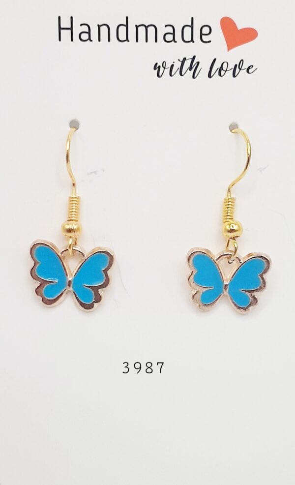 Blue Butterfly Metal Hook Earrings