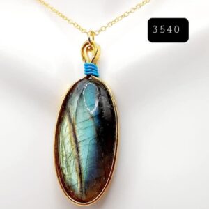 Oval Labradorite Stone Gold Modern Edge Pendant Necklace
