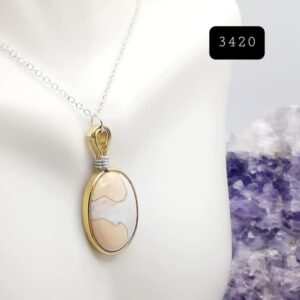 Oval Yellow Cobra Jasper Stone Gold Modern Edge Pendant Necklace