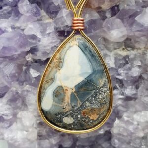 Teardrop Maligano Jasper Stone Gold Modern Edge Pendant Necklace