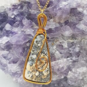 Maligano Jasper Stone Gold Modern Edge Pendant Necklace with Spiritual Spiral Design