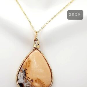 Teardrop Maligano Jasper Stone Gold Modern Edge Pendant Necklace