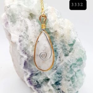 Teardrop Moonstone Gold Modern Edge Pendant Necklace with Spiritual Spiral Design