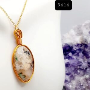 Oval Crazy Lace Agate Stone Gold Modern Edge Pendant Necklace