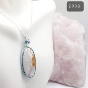 Oval Cobra Jasper Stone Blue Modern Edge Pendant Necklace