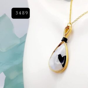 Teardrop Moonstone Crystal Gold Modern Edge Pendant Necklace