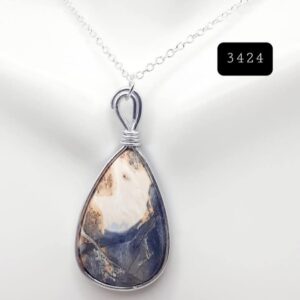 Teardrop Maligano Jasper Stone Silver Modern Edge Pendant Necklace