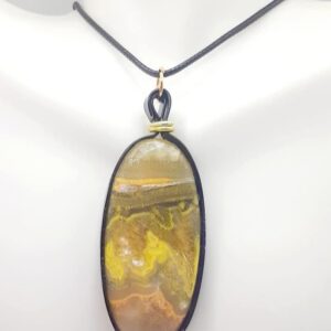 Oval Bumblebee Jasper Stone Black Modern Edge Pendant Necklace