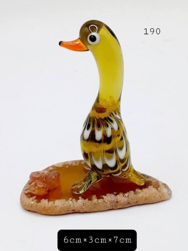 Yellow Glass Duck On Dyed Yellow Agate Stone Slice W/Carnelian Stones