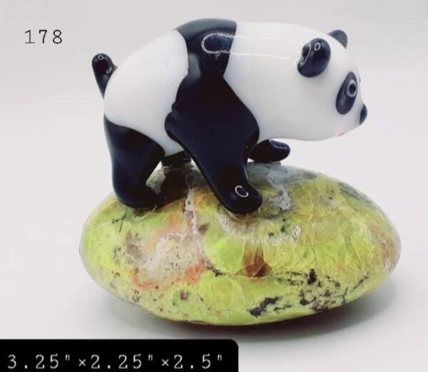 Glass Panda Bear On Mexican Green Opal Stone