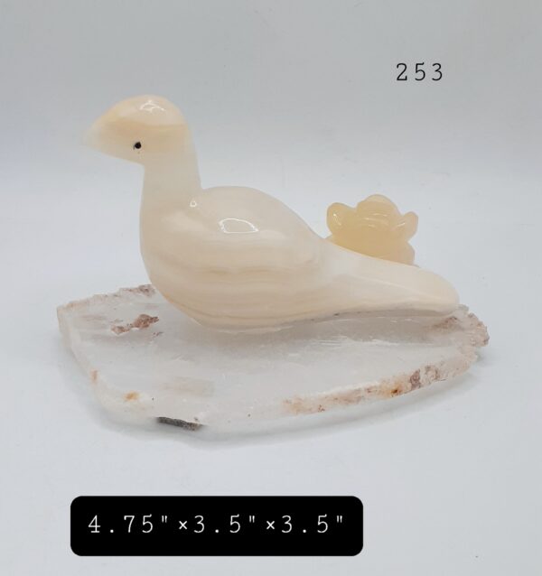 Dove (Onyx Stone) On Selenite Crystal with Calcite Stone Rose