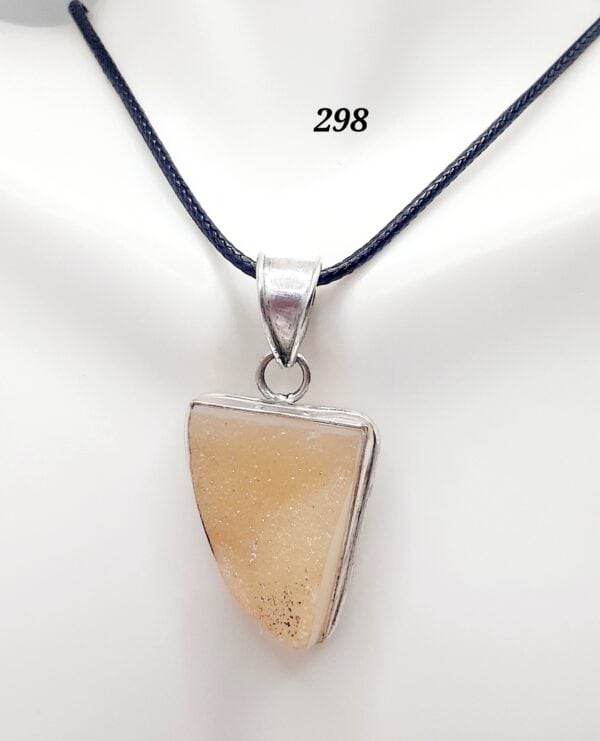 Druzy Yellow Chalcedony Sterling Silver Setting Pendant Necklace