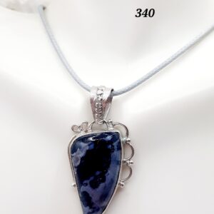 Mystic Merlinite Indigo Gabro Stone Sterling Silver Setting Pendant Necklace