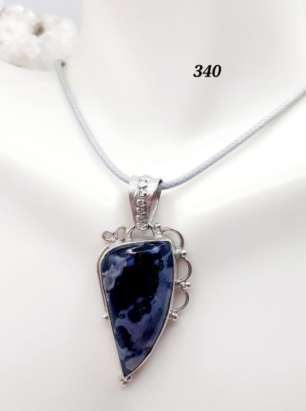Mystic Merlinite Indigo Gabro Stone Sterling Silver Setting Pendant Necklace