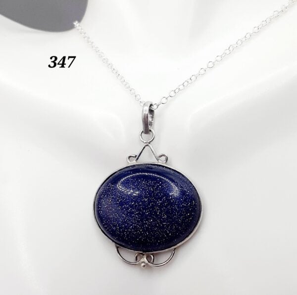 Blue Goldstone Sterling Silver Setting Pendant Necklace