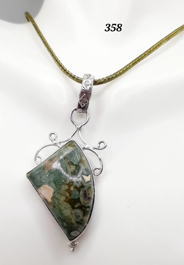 Rainforest Jasper Stone Sterling Silver Setting Pendant Necklace