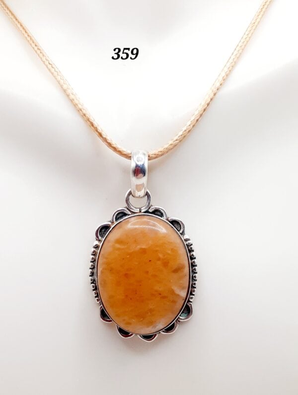 Orange Aventurine Stone Sterling Silver Setting Pendant Necklace