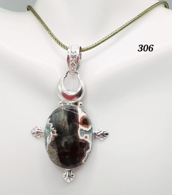 Seawood Jasper Stone Sterling Silver Setting Pendant Necklace