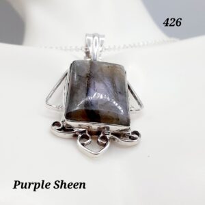 Purple Sheen Labradorite Stone Sterling Silver Setting Pendant Necklace