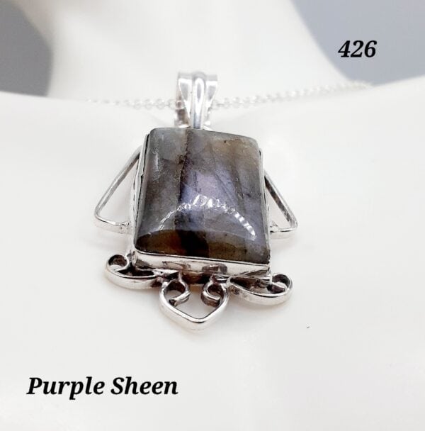 Purple Sheen Labradorite Stone Sterling Silver Setting Pendant Necklace