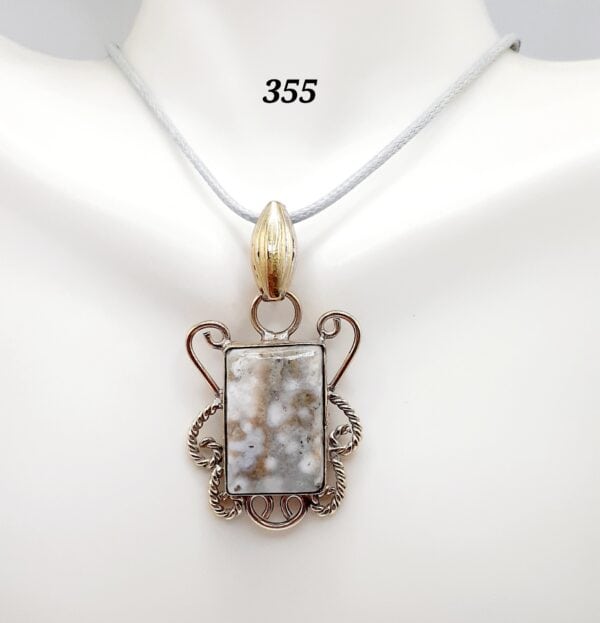 Ocean Jasper Stone Sterling Silver Setting Pendant Necklace